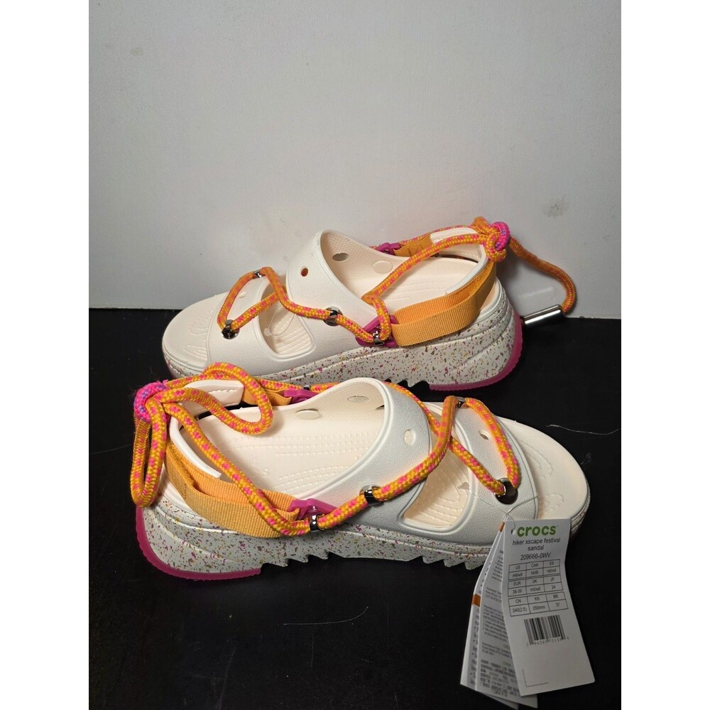 New Rare Crocs Hiker Xscape Festival Platform Sandals White Pink Women's 6 - Picture 7 of 10